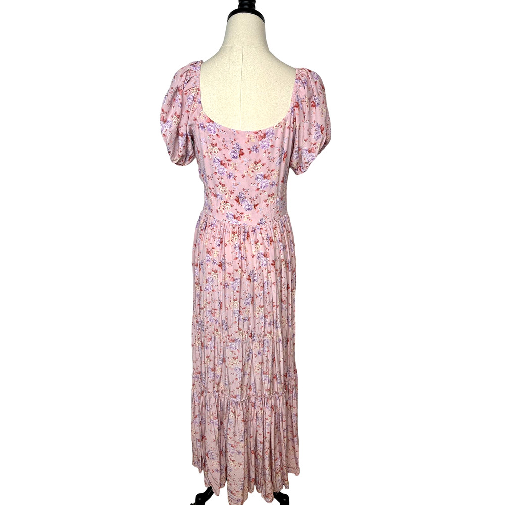 NEW! LoveShackFancy 6 Angie SILK Midi Dress Milkmaid Puff Shoulder Floral Pink - Picture 10 of 15